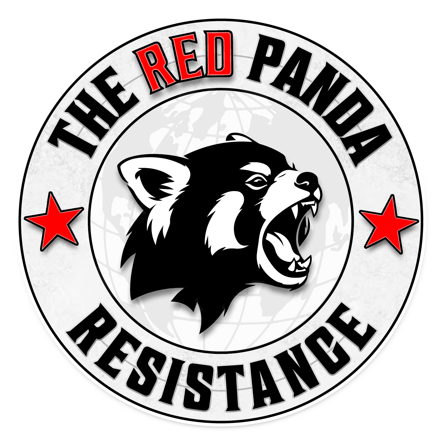 The Red Panda Resistance circular logo featuring a red panda and globe